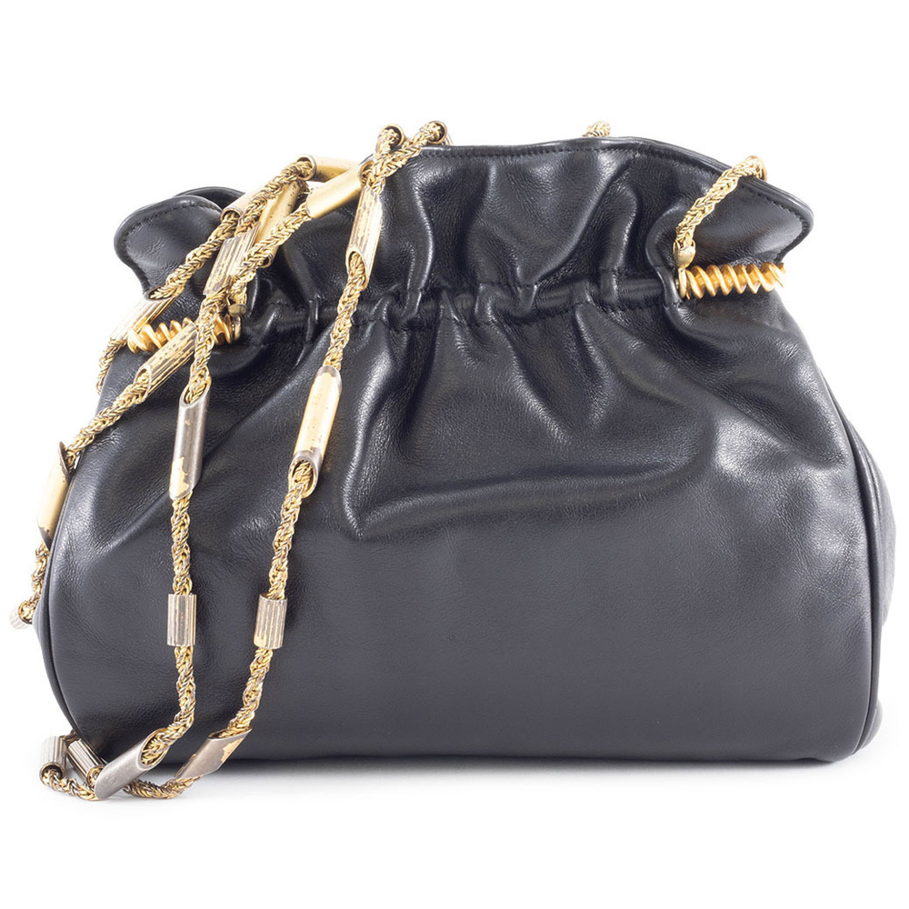 Fendi bag coin chain shoulder leather black pasta spiral